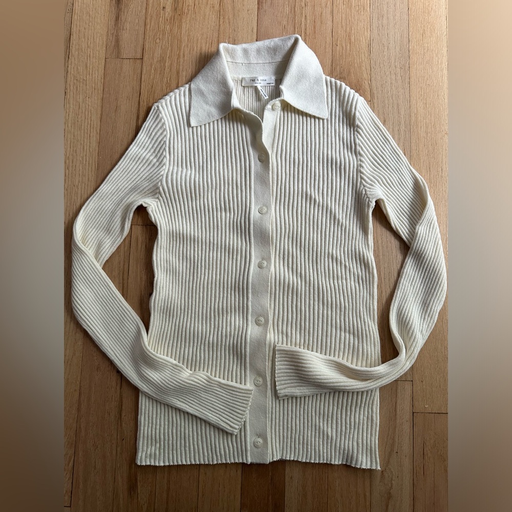 NWOT rag & bone Cream Ribbed Button-Up Cardigan - Picture 2 of 5